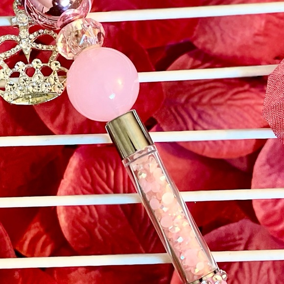 Handmade Pink & Silver Bling Beaded Pen | Rhinestone Charm Pen - Picture 5 of 14
